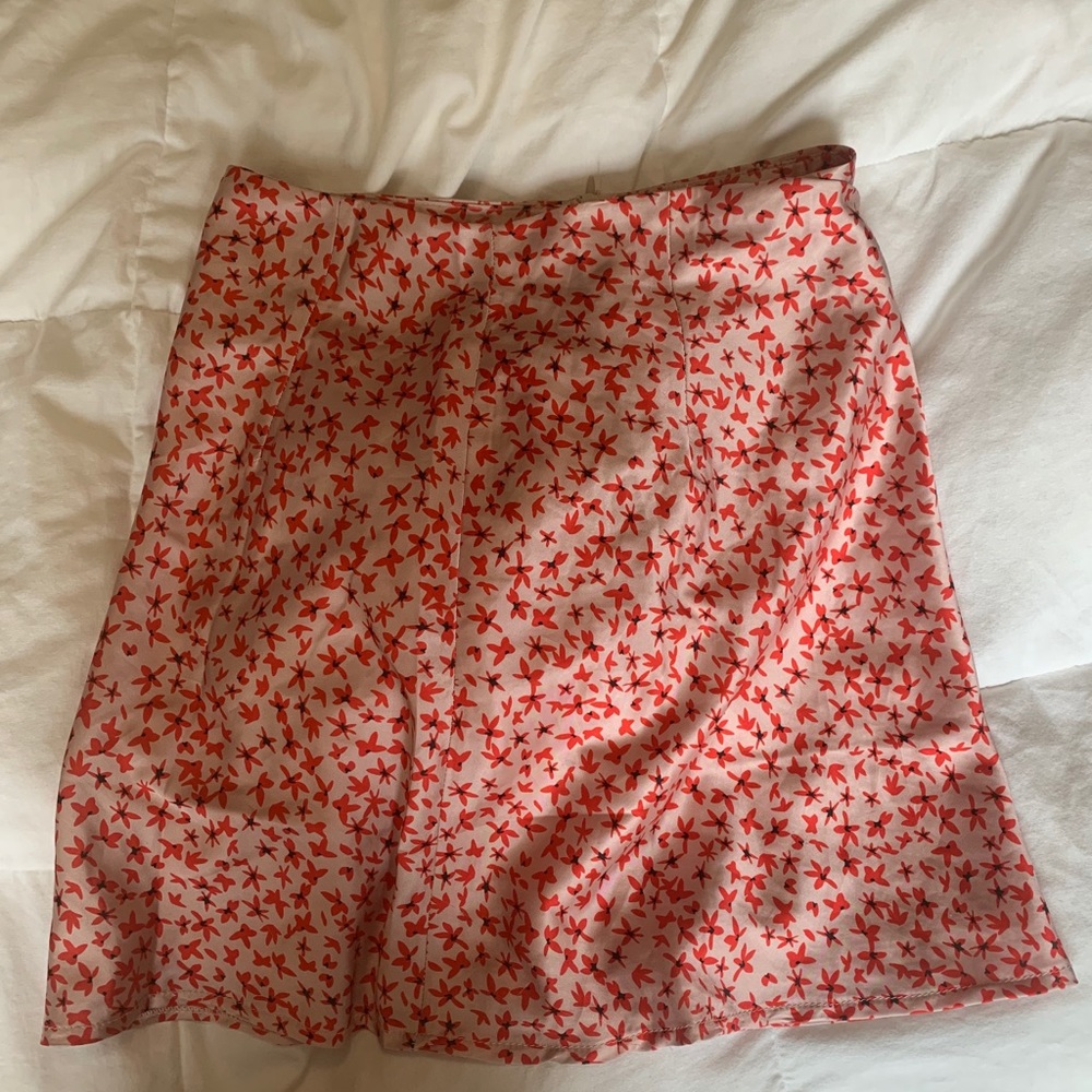 Princess Polly floral pink red silk skirt S